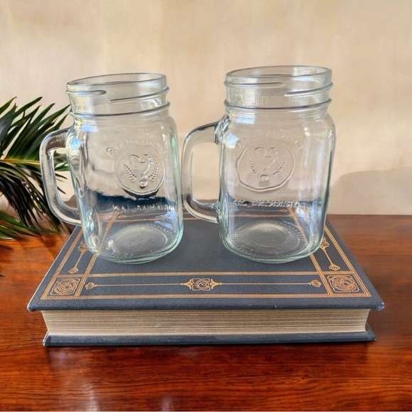 Set of 2 County Fair Drinking Jar Mugs with Handles - Clear Glass - Picture 3 of 7
